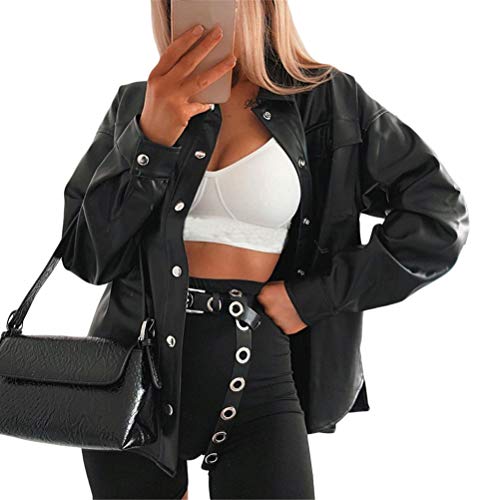 ORANDESIGNE Damen Lederhemd Y2K Retro Punk Übergroßer PU Lederblazer Lederjacke Gotische Blusenjacke Langarm Einreiher Kunstleder Blusen C Schwarz S von ORANDESIGNE