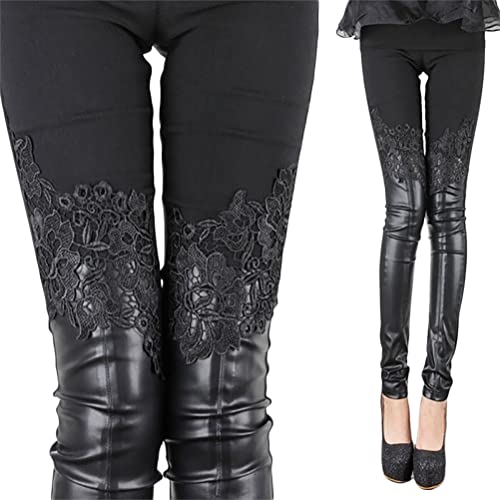 ORANDESIGNE Damen Lederoptik Leggings Kunstleder Hose Hohe Taille Stretch PU Lederhose Skinny Leggins Strumpfhose Hohe Taille Bleistifthose Freizeithose F Schwarz S von ORANDESIGNE