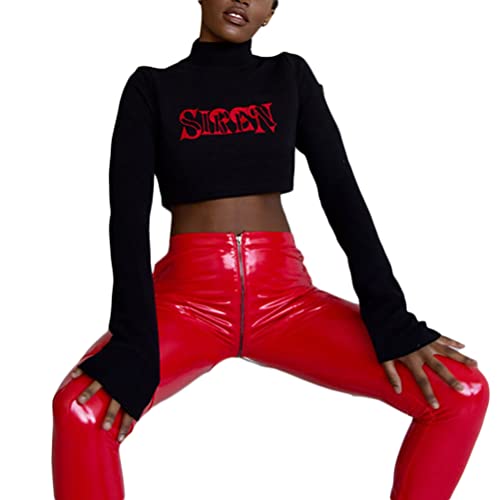 ORANDESIGNE Damen Lederoptik Leggings Kunstleder Hose Hohe Taille Stretch PU Lederhose Skinny Leggins Strumpfhose Hohe Taille Bleistifthose Freizeithose H Rot XS von ORANDESIGNE