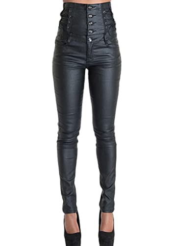 ORANDESIGNE Damen Lederoptik Leggings Kunstleder Hose Hohe Taille Stretch PU Lederhose Skinny Leggins Strumpfhose Hohe Taille Bleistifthose Freizeithose L Schwarz XL von ORANDESIGNE