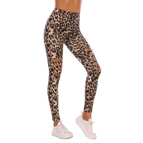 ORANDESIGNE Damen Leggings Bunt Vertikal Gestreift Hosen Dünn Shaping Blickdicht Tights Jogginghose Yoga Leggins B Leopard XS von ORANDESIGNE