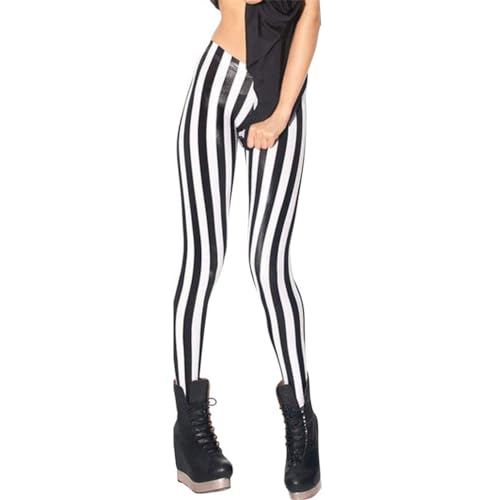 ORANDESIGNE Damen Leggings Bunt Vertikal Gestreift Hosen Dünn Shaping Blickdicht Tights Jogginghose Yoga Leggins E Schwarz L von ORANDESIGNE