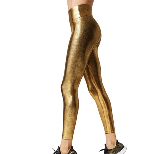 ORANDESIGNE Damen Lederoptik Leggings Kunstleder Hose Hohe Taille Stretch PU Lederhose Skinny Leggins Strumpfhose Hohe Taille Bleistifthose Freizeithose M Gold M von ORANDESIGNE