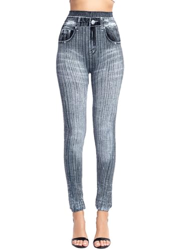 ORANDESIGNE Damen Leggings mit Denim Schmetterling Druck Hohe Taille Push Up Stretch Strumpfhose Leggings Lange Hosen Dünne Schlank Yoga Sport Lauf Fitness Workout Freizeit Hose J Grau M von ORANDESIGNE