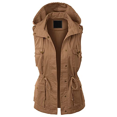 ORANDESIGNE Damen Leichte Softshell Weste Parka mit Kapuze Übergangsjacke Sommer Herbst Ärmellos Jacke Wanderungen Angeln Bergsteigen Winddicht Parka Coat Outdoor Jacken Mantel A Braun 3XL von ORANDESIGNE