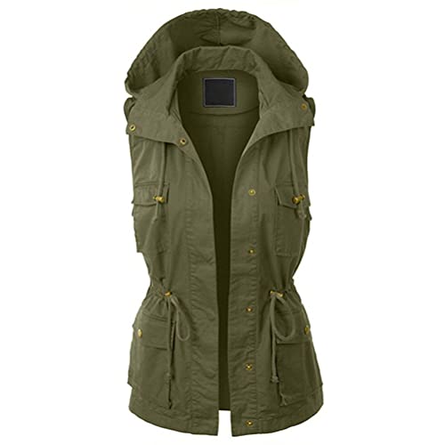 ORANDESIGNE Damen Leichte Softshell Weste Parka mit Kapuze Übergangsjacke Sommer Herbst Ärmellos Jacke Wanderungen Angeln Bergsteigen Winddicht Parka Coat Outdoor Jacken Mantel A Grün L von ORANDESIGNE