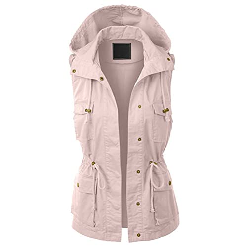 ORANDESIGNE Damen Leichte Softshell Weste Parka mit Kapuze Übergangsjacke Sommer Herbst Ärmellos Jacke Wanderungen Angeln Bergsteigen Winddicht Parka Coat Outdoor Jacken Mantel A Rosa L von ORANDESIGNE