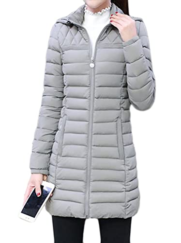 ORANDESIGNE Damen Leichte Übergangsjacke Steppjacke mit Kapuze Mittellang Mantel Winterjacke Warme Daunenjacke Reißverschluss Sportjacke Freizeit Outdoorjacke Basic Casual A Grau XL von ORANDESIGNE