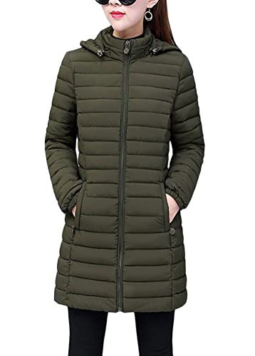 ORANDESIGNE Damen Leichte Übergangsjacke Steppjacke mit Kapuze Mittellang Mantel Winterjacke Warme Daunenjacke Reißverschluss Sportjacke Freizeit Outdoorjacke Basic Casual B Armeegrün XL von ORANDESIGNE