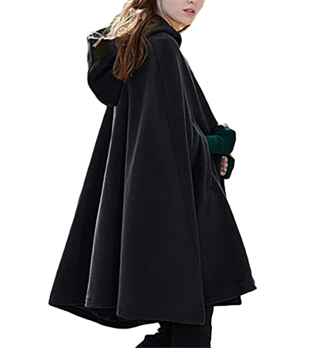 ORANDESIGNE Damen Lose Umhang mit Kapuze Mantel Poncho Kap Winter Herbst Langarm Casual Outwear Cape Longstrickjacke Trenchcoat Schwarz M von ORANDESIGNE