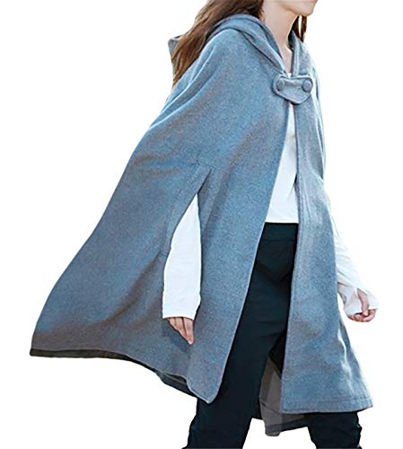 ORANDESIGNE Damen Lose Umhang mit Kapuze Mantel Poncho Kap Winter Herbst Langarm Casual Outwear Longstrickjacke Trenchcoat Cape Hellblau L von ORANDESIGNE