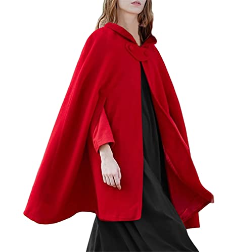 ORANDESIGNE Damen Lose Umhang mit Kapuze Mantel Poncho Kap Winter Herbst Langarm Casual Outwear Longstrickjacke Trenchcoat Cape Rot M von ORANDESIGNE