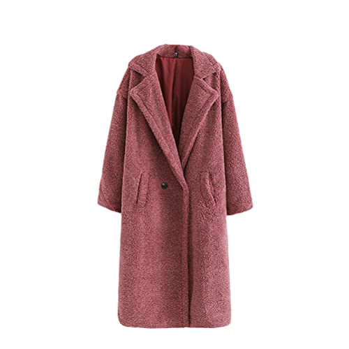 ORANDESIGNE Damen Mantel Plüschjacke Frau Wintermantel Fleecejacke Warm Cardigan mit Taschen Winterjacke Dunkelrosa L von ORANDESIGNE