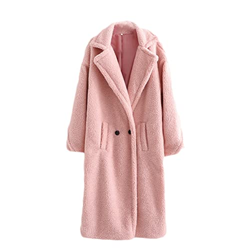 ORANDESIGNE Damen Mantel Plüschjacke Frau Wintermantel Fleecejacke Warm Cardigan mit Taschen Winterjacke Rosa M von ORANDESIGNE