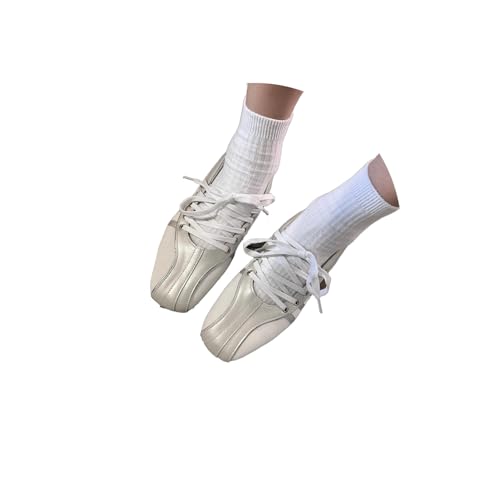 ORANDESIGNE Damen Mary Jane Halbschuhe Quadratischem Kopf Kreuzriemen Riemchen Ballerinas Bequem Weichen Boden Schwarz Sneaker A Silber 37 von ORANDESIGNE