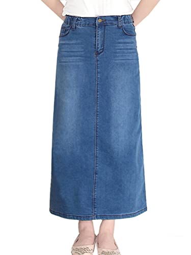 ORANDESIGNE Damen Maxi Long Jeans Rock Bleistift Jeansrock Hohe Taille A-Linie Lange Denim Röcke Freizeit Lässig Voller Länge Boutique Blau Denim Jeansrock im Used Look A Blau L von ORANDESIGNE