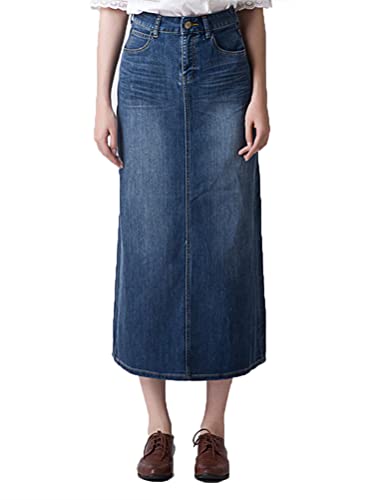 ORANDESIGNE Damen Maxi Long Jeans Rock Bleistift Jeansrock Hohe Taille A-Linie Lange Denim Röcke Freizeit Lässig Voller Länge Boutique Blau Denim Jeansrock im Used Look C Blau XXL von ORANDESIGNE