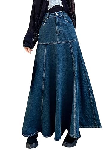 ORANDESIGNE Damen Maxi Long Jeans Rock Bleistift Jeansrock Hohe Taille A-Linie Lange Denim Röcke Freizeit Lässig Voller Länge Boutique Blau Denim Jeansrock im Used Look P Blau L von ORANDESIGNE