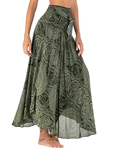 ORANDESIGNE Damen Maxirock Chiffon Rock Langrock Retro Maxirock Elegant Faltenrock Casual Sommerrock Lang Strandrock Irregulär Saum Zwei Wege Rock Strand Midikleid B Grün One Size von ORANDESIGNE