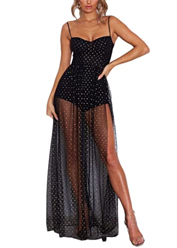 ORANDESIGNE Damen Mesh Strandkleider Sexy Durchsichtig Badeanzug Bikini Cover Up Rave Festival Club Midikleid Schwarz Transparent Kleid Unterkleid Streetwear Clubwear D Schwarz S von ORANDESIGNE