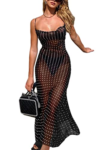 ORANDESIGNE Damen Mesh Strandkleider Sexy Durchsichtig Badeanzug Bikini Cover Up Rave Festival Club Midikleid Schwarz Transparent Kleid Unterkleid Streetwear Clubwear J Schwarz L von ORANDESIGNE