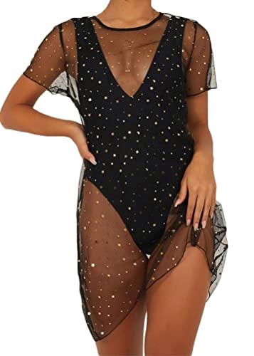 ORANDESIGNE Damen Mesh Strandkleider Sexy Durchsichtig Badeanzug Bikini Cover Up Rave Festival Club Midikleid Schwarz Transparent Kleid Unterkleid Streetwear Clubwear Y Schwarz XL von ORANDESIGNE