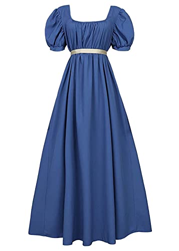 ORANDESIGNE Damen Mittelalter Viktorianisches Hohe Taille Retro Regency Kleid Empire Taille Schleife Rüschen Puffärmel Kleid Hochzeit Gala Ballkleid Tea Party Kleid Cosplay Kostüm A Blau L von ORANDESIGNE