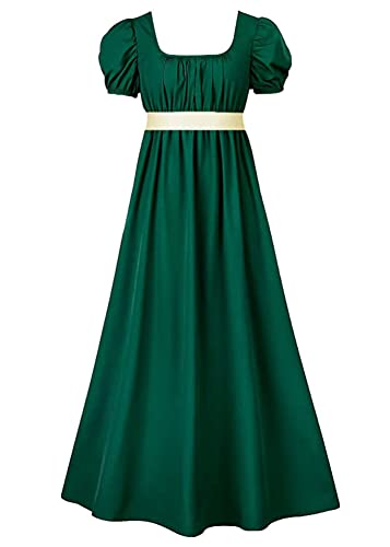 ORANDESIGNE Damen Mittelalter Viktorianisches Hohe Taille Retro Regency Kleid Empire Taille Schleife Rüschen Puffärmel Kleid Hochzeit Gala Ballkleid Tea Party Kleid Cosplay Kostüm A Dunkelgrün 3XL von ORANDESIGNE