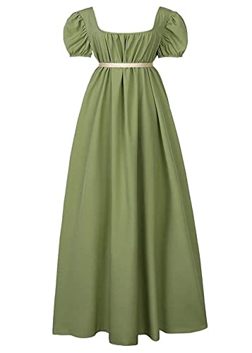 ORANDESIGNE Damen Mittelalter Viktorianisches Hohe Taille Retro Regency Kleid Empire Taille Schleife Rüschen Puffärmel Kleid Hochzeit Gala Ballkleid Tea Party Kleid Cosplay Kostüm A Grün XL von ORANDESIGNE