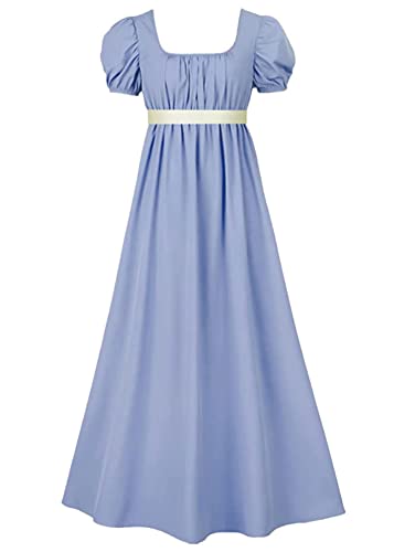 ORANDESIGNE Damen Mittelalter Viktorianisches Hohe Taille Retro Regency Kleid Empire Taille Schleife Rüschen Puffärmel Kleid Hochzeit Gala Ballkleid Tea Party Kleid Cosplay Kostüm A Hellblau 3XL von ORANDESIGNE