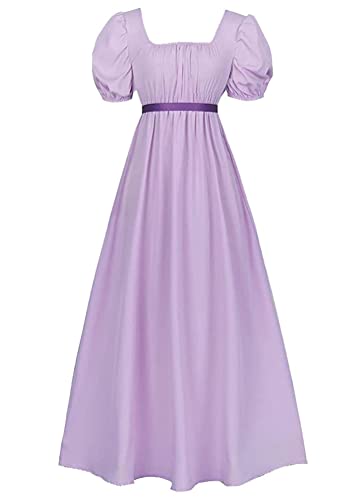 ORANDESIGNE Damen Mittelalter Viktorianisches Hohe Taille Retro Regency Kleid Empire Taille Schleife Rüschen Puffärmel Kleid Hochzeit Gala Ballkleid Tea Party Kleid Cosplay Kostüm A Hellviolett L von ORANDESIGNE