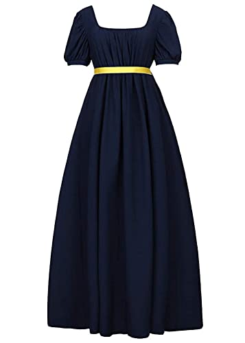 ORANDESIGNE Damen Mittelalter Viktorianisches Hohe Taille Retro Regency Kleid Empire Taille Schleife Rüschen Puffärmel Kleid Hochzeit Gala Ballkleid Tea Party Kleid Cosplay Kostüm A Navy 3XL von ORANDESIGNE