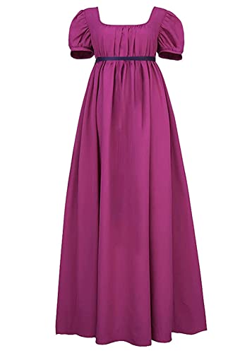 ORANDESIGNE Damen Mittelalter Viktorianisches Hohe Taille Retro Regency Kleid Empire Taille Schleife Rüschen Puffärmel Kleid Hochzeit Gala Ballkleid Tea Party Kleid Cosplay Kostüm A Violett XL von ORANDESIGNE