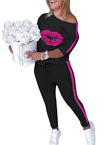 ORANDESIGNE Damen Mode 2 Stück Set Outfits Langarm Trägerlos T-Shirt +Reizvolle Bodycon Paket Hüfte Hosen Beiläufig Outfit Sport Bekleidung G Rose 36 von ORANDESIGNE