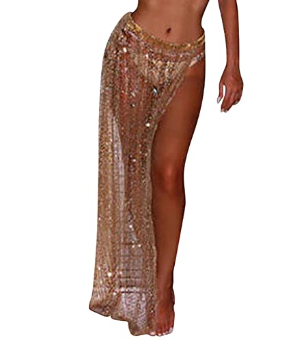 ORANDESIGNE Damen Mode Streetwear Transparent Rock Party Clubwear Unterkleid Bikini Cover up E Gold XL von ORANDESIGNE