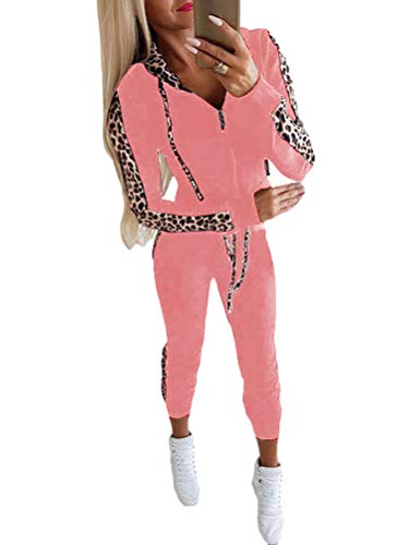ORANDESIGNE Damen Mode Streifen Trainingsanzug Frauen Lange Ärmel Zipper Top + Lange Hose Sportswear 2 Stück Set Sport Yoga Outfit C Rosa 34 von ORANDESIGNE