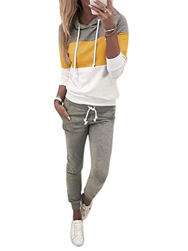 ORANDESIGNE Damen Mode Streifen Trainingsanzug Frauen Lange Ärmel Zipper Top + Lange Hose Sportswear 2 Stück Set Sport Yoga Outfit Gelb 34 ORANDESIGNE Damen Mode Streifen Trainingsanzug Frauen Lange Ärmel Zipper Top + Lange Hose Sportswear 2 Stück Set Sport Yoga Outfit Gelb 34 von ORANDESIGNE