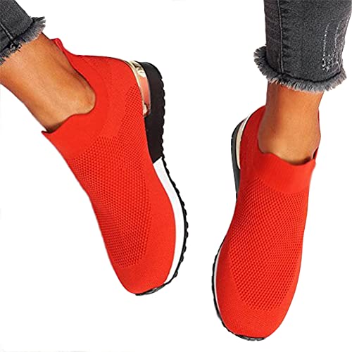 ORANDESIGNE Damen Modisch Laufschuhe Frau Mädchen Atmungsaktiv Mesh Sportschuhe Klassisch Elastisch Leichtgewicht Weich Gemütlich rutschfest Freizeit Tennisschuhe B Rot 38 EU von ORANDESIGNE