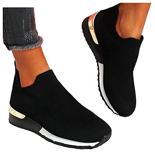 ORANDESIGNE Damen Modisch Laufschuhe Frau Mädchen Atmungsaktiv Mesh Sportschuhe Klassisch Elastisch Leichtgewicht Weich Gemütlich rutschfest Freizeit Tennisschuhe B Schwarz Weiß 41 EU von ORANDESIGNE