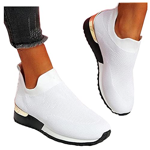 ORANDESIGNE Damen Modisch Laufschuhe Frau Mädchen Atmungsaktiv Mesh Sportschuhe Klassisch Elastisch Leichtgewicht Weich Gemütlich rutschfest Freizeit Tennisschuhe B Weiß 39 EU von ORANDESIGNE