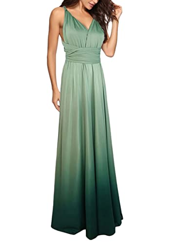 ORANDESIGNE Damen Multiway Lange Abendkleid Hochzeit Brautjungfernkleid Bodenlang Partykleid Cocktailkleid Cabrio Wickelkleid V-Ausschnitt Festlich Kleid Rückenfrei Maxikleid A Grün XL von ORANDESIGNE