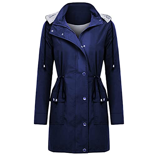 ORANDESIGNE Damen Outdoor Regenjacke Mit Kapuze Wasserdicht Wasserdicht Übergangsjacke Winddicht Regenmantel Parka mit Atmungsaktiv Futter für Sommer und Herbst Marine M von ORANDESIGNE