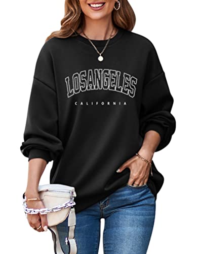 ORANDESIGNE Damen Oversized Sweatshirt Good Vibes Beschriftung Drucken Langarm Rundhals Pullover Warm Pulli Casual Bequem Teenager Mädchen Hoodie Sportbekleidung B Schwarz XS von ORANDESIGNE