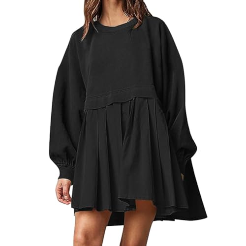 ORANDESIGNE Damen Oversized Sweatshirt Kleider Farbeblock Langarm Rundhals Elegant Kleid Pulloverkleid Tops Relaxed Fit Pullikleid Mini Dress Sweatkleid Lang Tunikakleid Sweatkleid XL A Schwarz von ORANDESIGNE