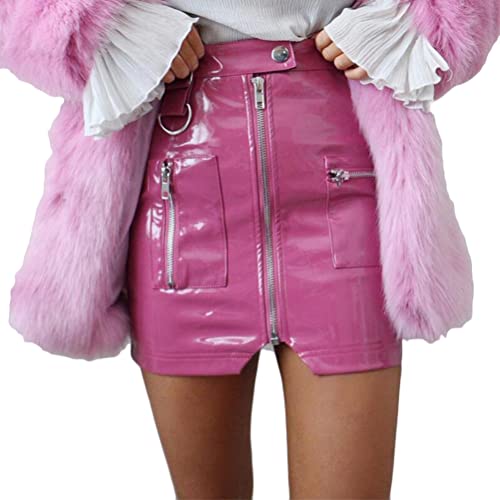 ORANDESIGNE Damen PU Röcke Elegant Büro Rock Bleistift Figurbetont Minirock mit Leopard A Linie Hohe Taille Herbstrock E Rosa M von ORANDESIGNE