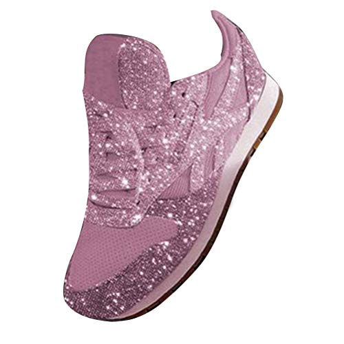 ORANDESIGNE Damen Pailletten Sneaker Flach Schuhe Freizeit Schnürer Sportschuhe Glänzende Schuhe Laufschuhe Sneaker (Rosa, Numeric_38) von ORANDESIGNE