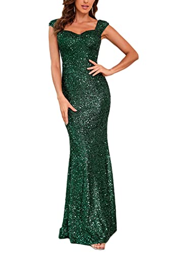 ORANDESIGNE Damen Paillettenkleid Pailletten Mesh Partykleid Cocktailkleider Elegant Glitzer Party Langes Kleider Maxikleid Abendkleider Rückenfreies V-Ausschnitt Schlitz Ballkleid B Grün XL von ORANDESIGNE