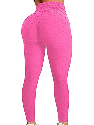 ORANDESIGNE Damen Po-Lifting Leggings Hohe Taille Push Up Booty Leggins Hose für Sport Yoga Fitness Gym Workout Honeycomb Leggings Yogahosen A Rosa XXL von ORANDESIGNE