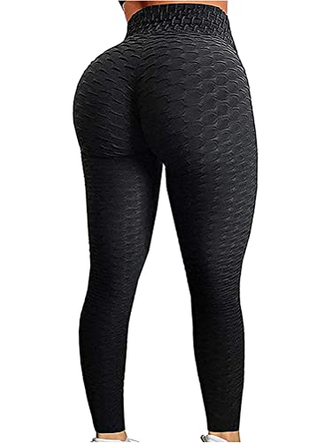 ORANDESIGNE Damen Po-Lifting Leggings Hohe Taille Push Up Booty Leggins Hose für Sport Yoga Fitness Gym Workout Honeycomb Leggings Yogahosen A Schwarz L von ORANDESIGNE