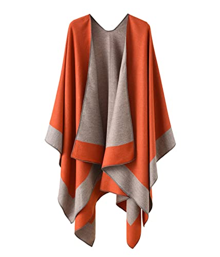 ORANDESIGNE Damen Poncho Schal Cashmere Feeling Strick Cape Cardigan Gestrickt Überdimensionalen Decke Kap-Schal Für Frauen Mutter Geschenk A Orange von ORANDESIGNE